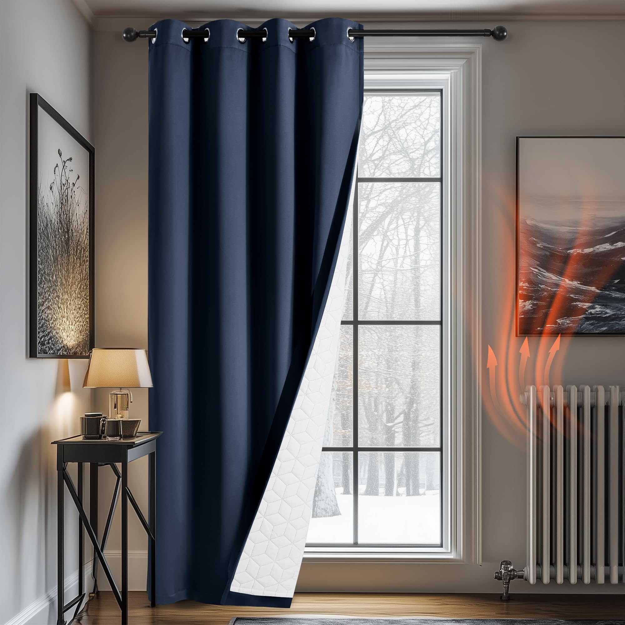 Deconovo Thermal Door Curtain, 84 Inch Drop, 2-Layers Blackout with Thick Microfiber Lining, Eyelet Curtain for Front Door, 52x84 Inch(WxL), Navy Blue, 1 Panel
