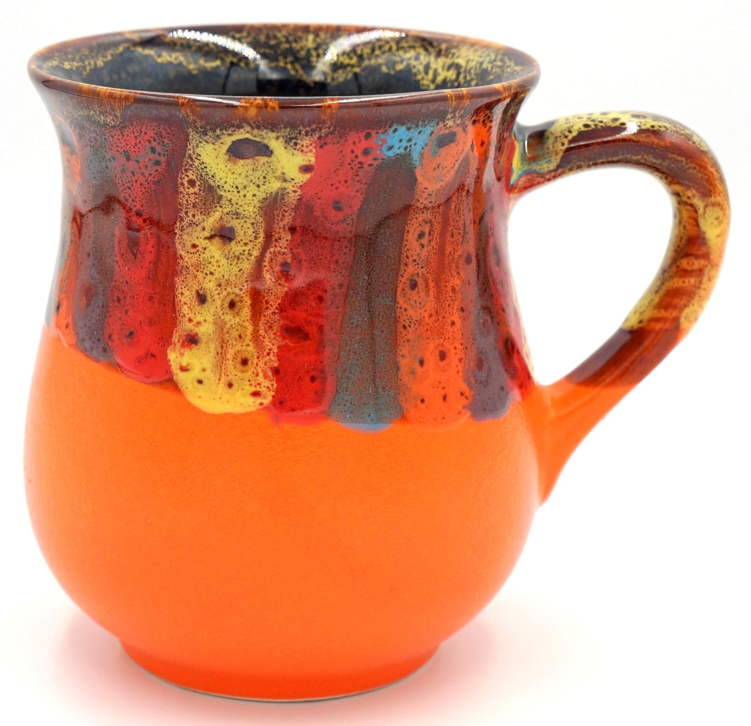 Orange ceramic tea mug, Handmade pottery rainbow coffee mug