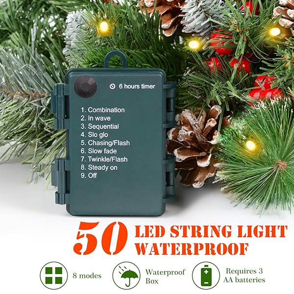 LAVEVE 34″ PRELIT SMALL CHRISTMAS TREE WITH LIGHTS, BATTERY OPERATED XMAS TREE WITH PINE CEDAR CONES & BERRIES, FROSTED URN FILLER, 50 LED WARM LIGHTS WITH TIMER, OUTDOOR FOR PORCH AND PATHWAY, 2 PACK