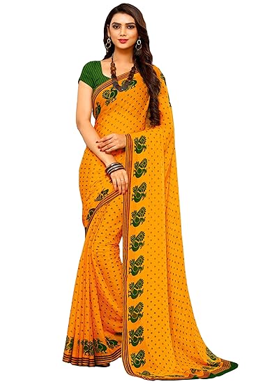 Womens Chiffon Saree With Blouse Piece (RKRUY01B_Yellow)