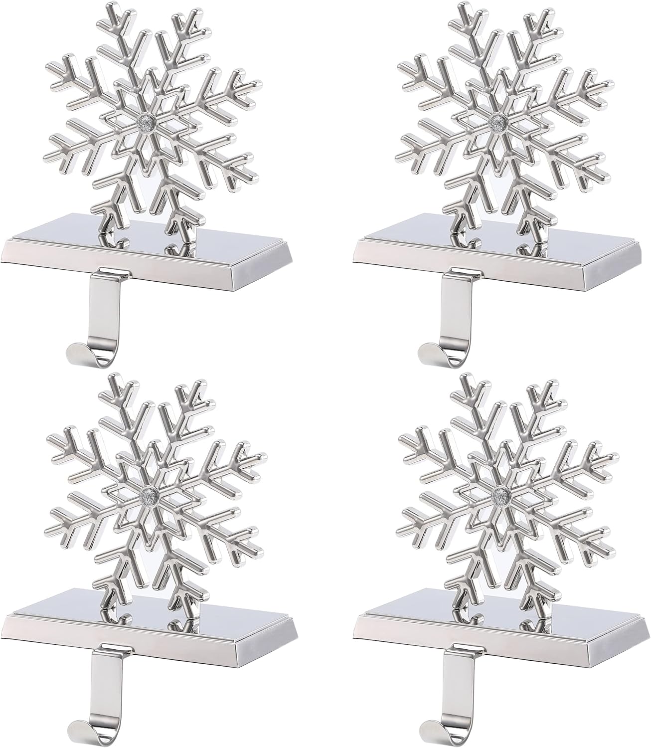Stockings & Holders - BIRDROCK HOME Set of 4 Christmas Snowflake Stocking Holders for Mantle - Holiday Decorations - Mantel Fireplace Stand - Metal Hanger for Stockings - Home Décor