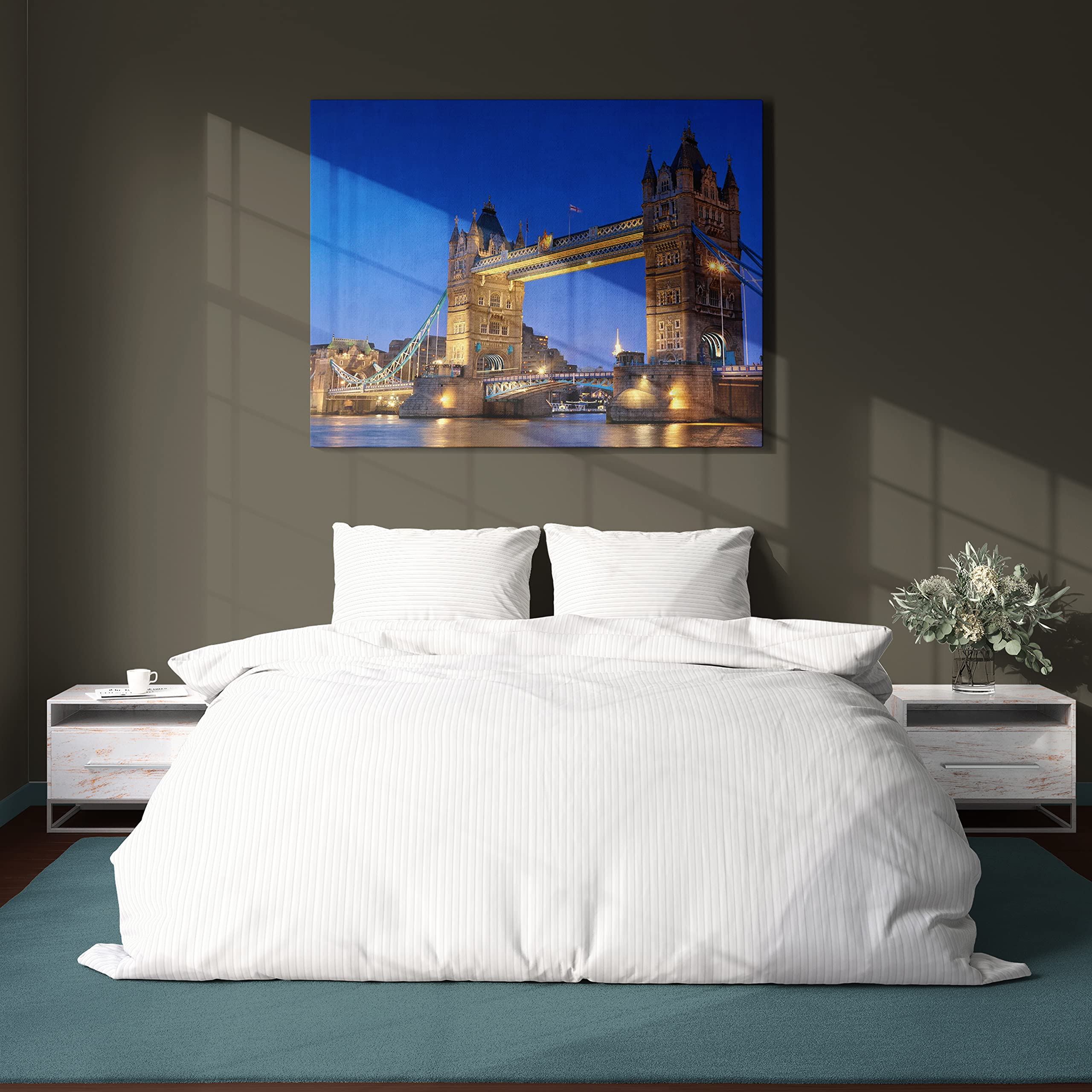 LivinEase King Size Duvet Cover With 2 Pillow Cases – Satin Pinstripes Luxury 300 Threads Hotel Quality King Size White Bedding – Reversible Cotton Duvet Cover (White, King)