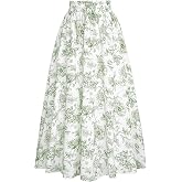 Scarlet Darkness Floral Maxi Skirts for Women Summer Victorian Long Skirt | A-Line Hem, Swing Flowy, Elastic Drawstring High Waist, Open Side-seam Pockets, with Lined, for Garden Party