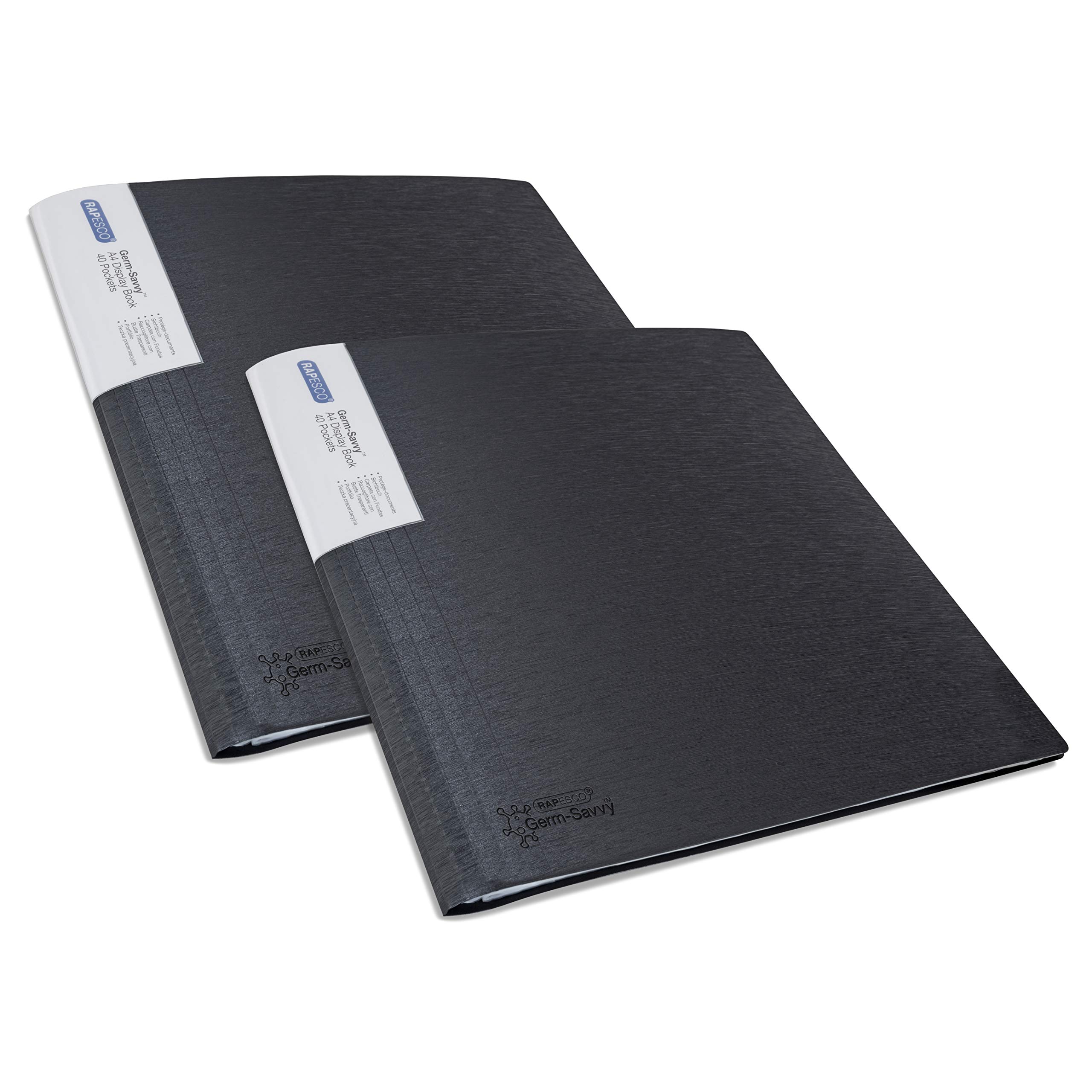 Rapesco 1644 Presentation Folder with Antibacterial Protection, 40 Pockets, A4, Black, Pack of 2
