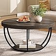 Tribesigns Round Coffee Table, 31.7" Wooden 2-Tier Circle Coffee Table with Storage Shelves, Modern Accent Cocktail Table Center Table for Living Room, Grey