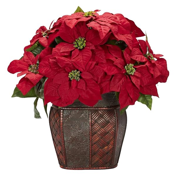 NEARLY NATURAL 1265 22IN. POINSETTIA WITH DECORATIVE PLANTER...