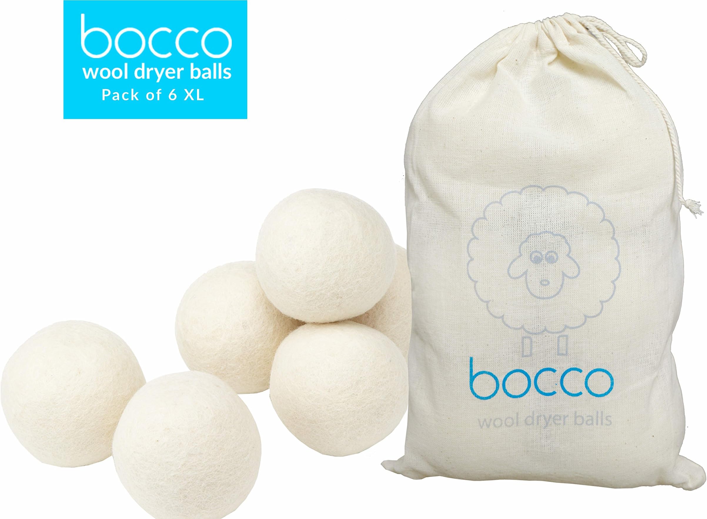 6 XL Organic Wool Tumble Dryer Balls - Premium 100% New Zealand Virgin Wool - Eco-Friendly Natural Fabric Softener- Perfect for Baby Clothes, Cloth Nappies or Daily Laundry