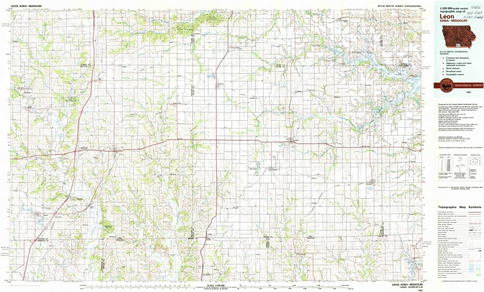 1981 Leon, IA - Iowa - USGS Historical Topographic Map : 60in x 36in