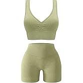 OLCHEE Womens Workout Sets 2 Piece Seamless Ribbed Acid Wash Yoga Outfits Shorts and Sports Bra Matching Gym Set