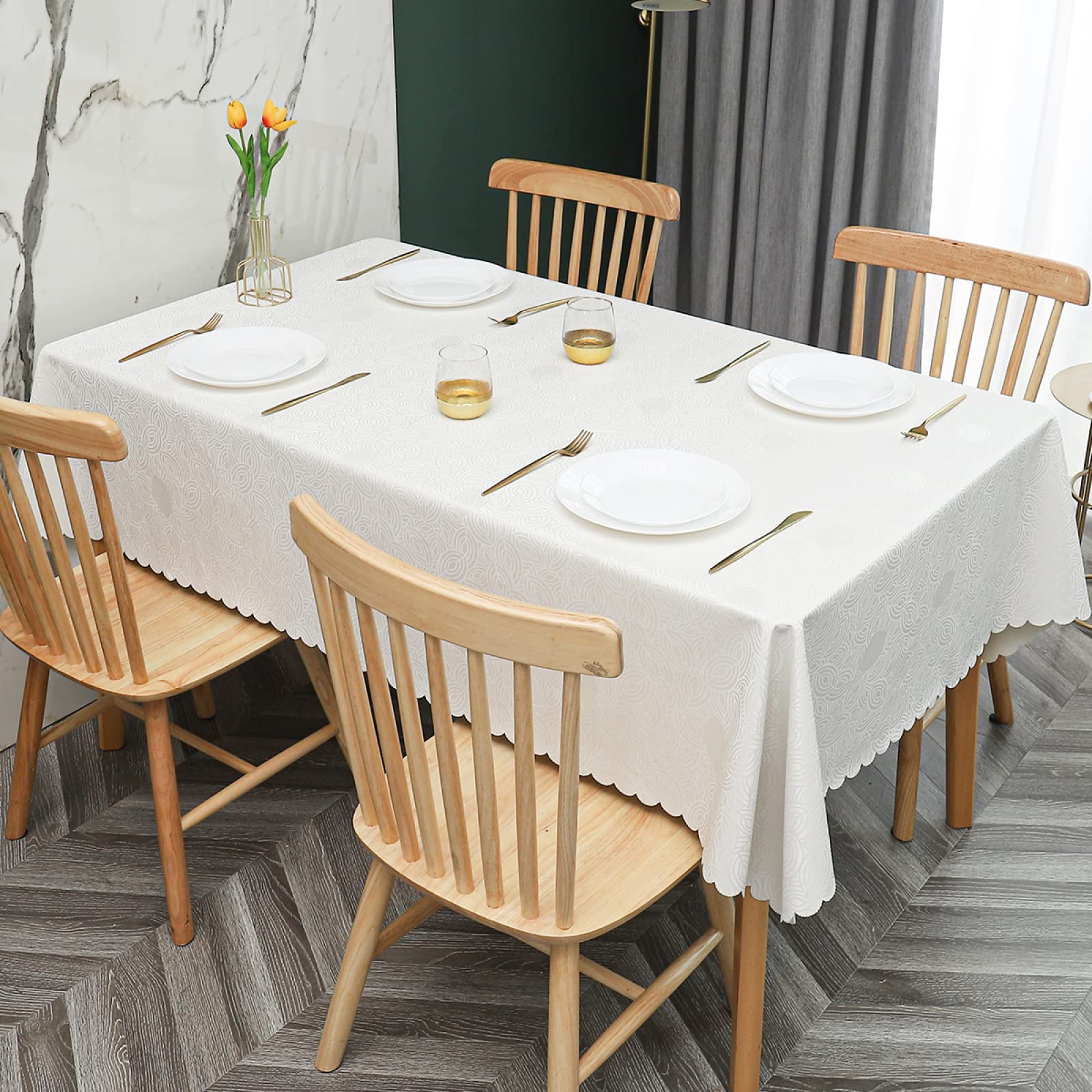 oxiang Rectangular Tablecloth PVC Waterproof Antifouling Cover Outdoor Dining Table Cloth,off-white Leaves,140x220cm