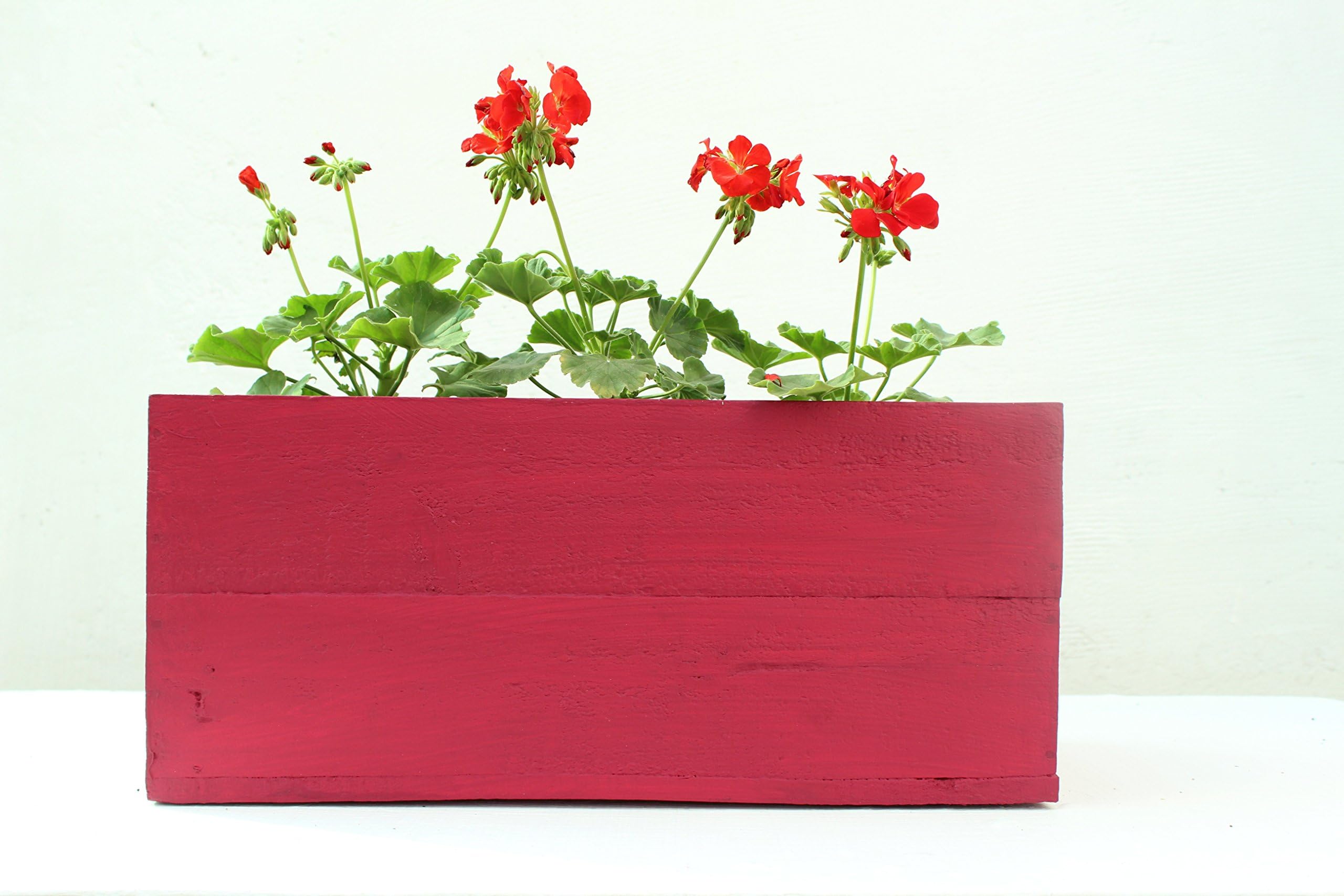 Green Gardenia Table Top Wooden Box Planter (Pink)