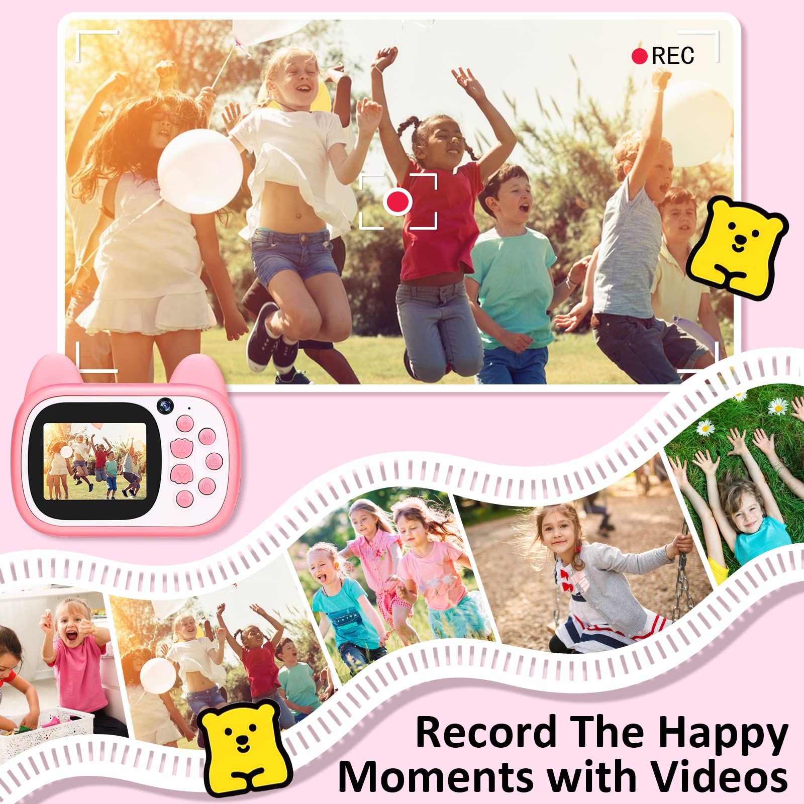 1080P HD Selfie Video Kids Camera Toys with 32GB SD Card, Digital Camera for Kids,Toddler Camera for Girls & Boys as Birthday Gifts, Pink