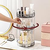 INVSSENE 360° Rotating Makeup Organizer, Bathroom Make Up Spinning Holder Rack, Large Capacity Cosmetics Storage Vanity Shelf Countertop, Fits Cosmetics, Perfume, Skincare, Lipsticks(3 Tiers, Gray)