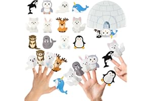 COcnny Polar Animal Finger Puppets - 13pcs Winter Arctic Antarctic Felt Finger Puppet with Bag Set Making Crafts Kit for Kids, Make Your Own Storytelling Toys, Role Play for Boy Girl Toddles Ages 3-8