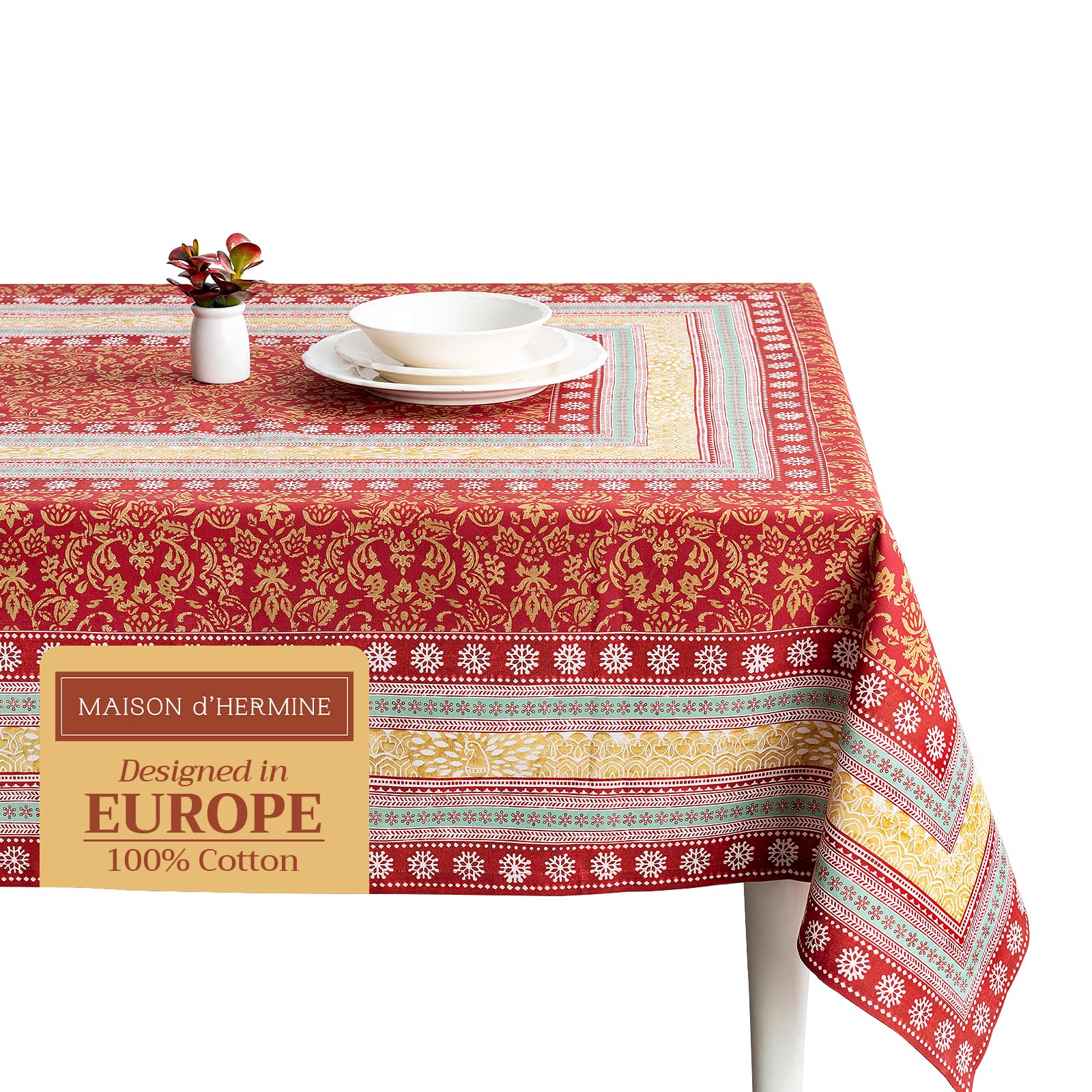 Maison d' Hermine Table Cloth Rectangle Table 100% Cotton 230 cm x 140 cm Tablecloth Reusable Everyday Use for Dining Farmhouse Home Party Festive Gifts for Mothers Day (Sofia)