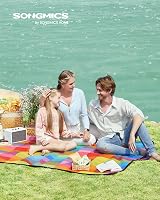SONGMICS Fleece Picnic Blanket 195 x 150 cm Waterproof Karomuster UK view 2