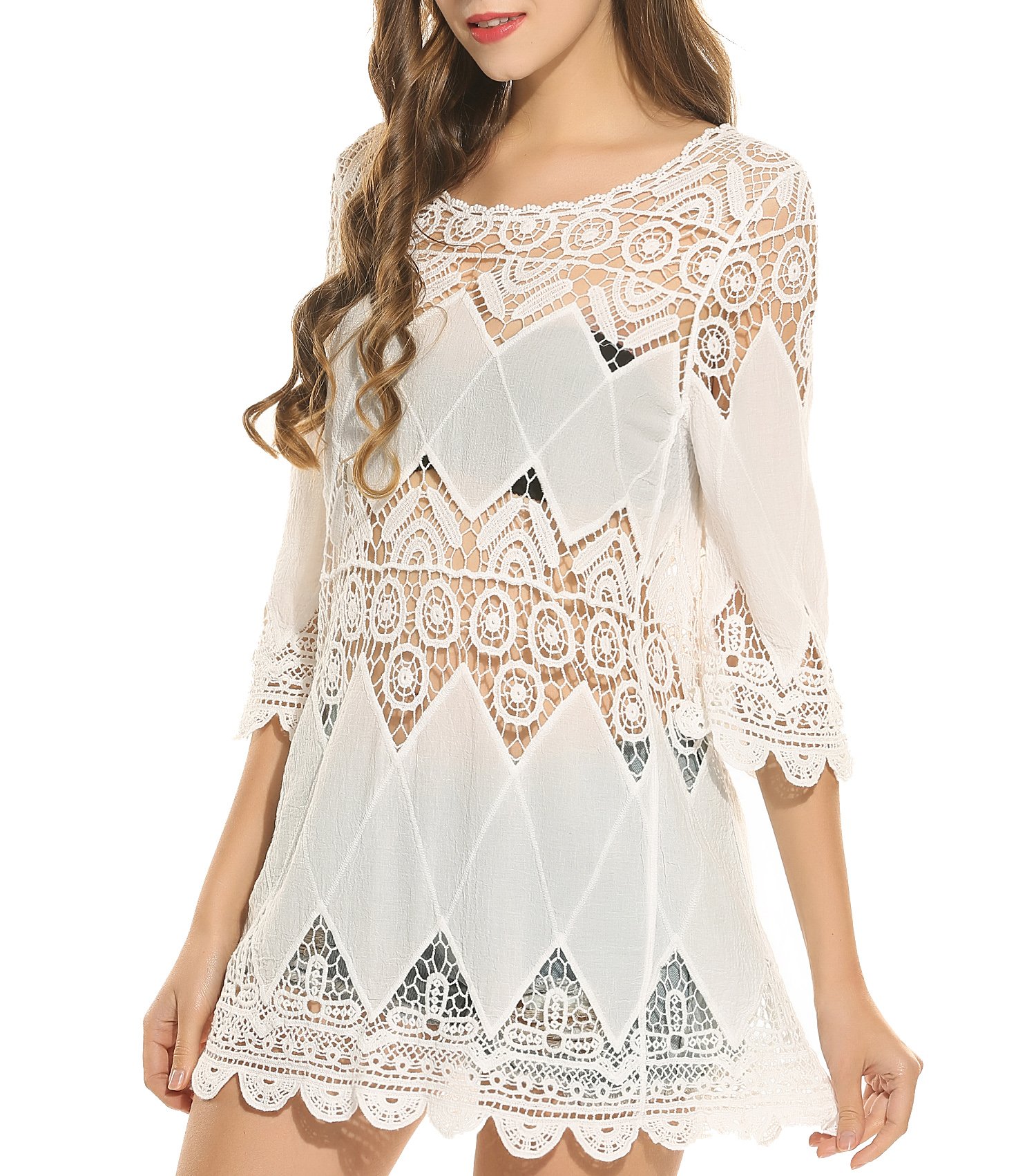 Ekouaer Cover Ups Women's Beach Dress Crochet Tunic Cover Up