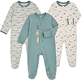 Aablexema Baby Footie Pajama with Mitten Cuffs, Double Zipper Infant Cotton clothes Sleeper Pjs, Footed Sleep Play