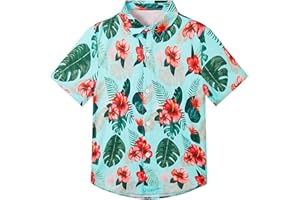 NYMPHPERI Boys Hawaiian Shirt Tropical Short Sleeve Cool Cute Casual Button Down Tops for Youth Kids Toddler Summer Beach