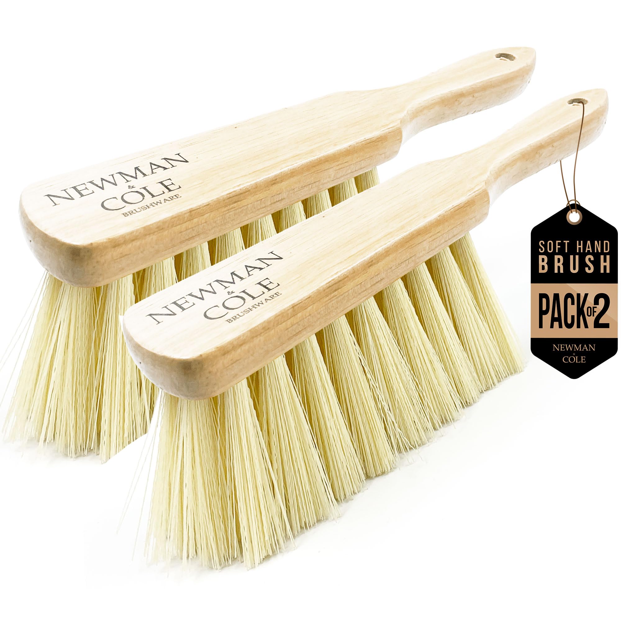 Newman & Cole Natural Wooden Hand Brushes - Choose from Hard Stiff or Soft Brush with Natural or Synthetic Bristles (2 x Soft Synthetic Hand Brush)