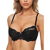 Wingslove Women's Sexy Lace Plus Size Embroidered Sheer Unpadded Underwire Unlined See Through Bra