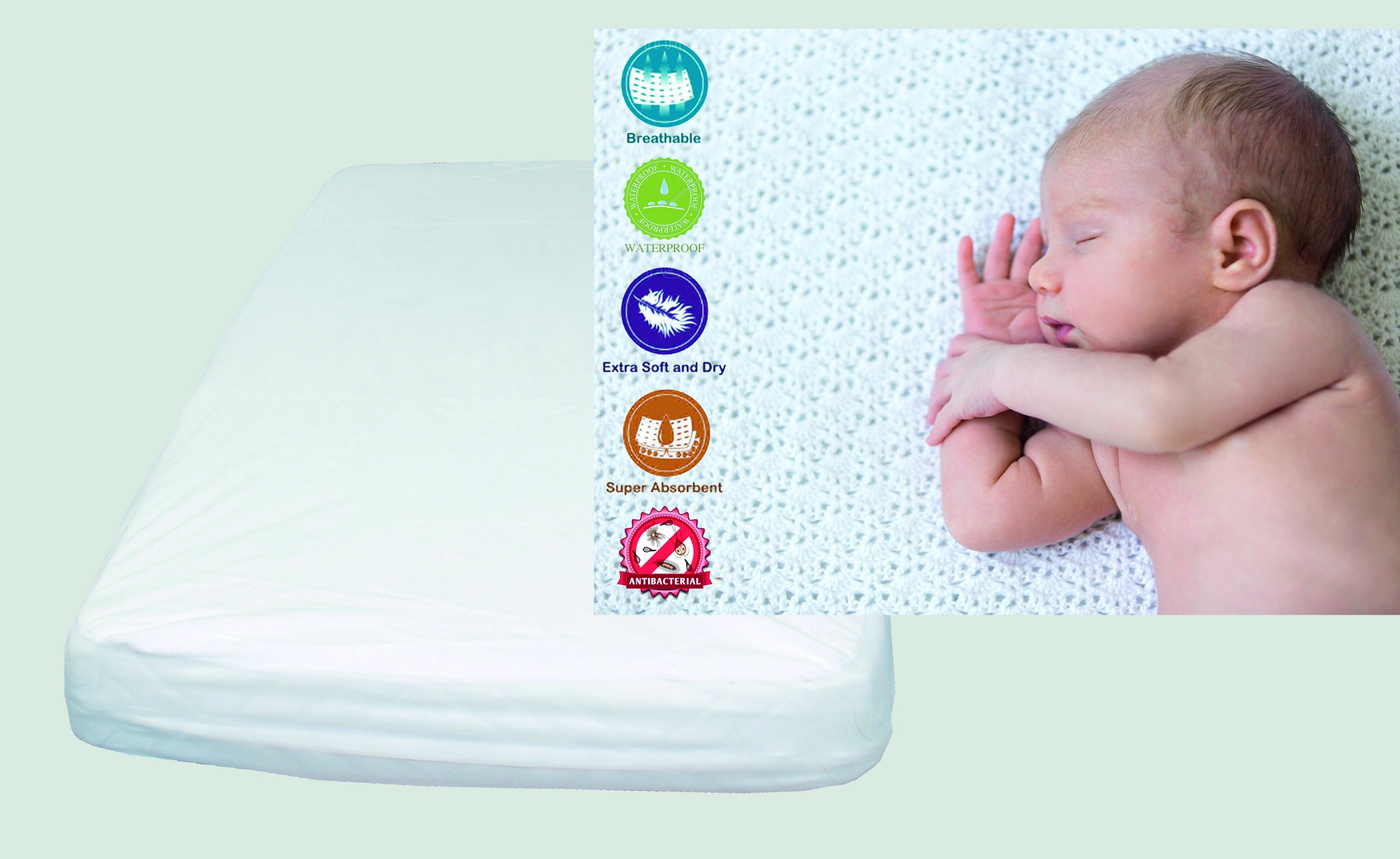 Cotton Mattress Protector for Baby Crib | 35 x 75 cm | Waterproof | Breathable | Adjustable with Rubber | Anti Bacterial | Pack of 1