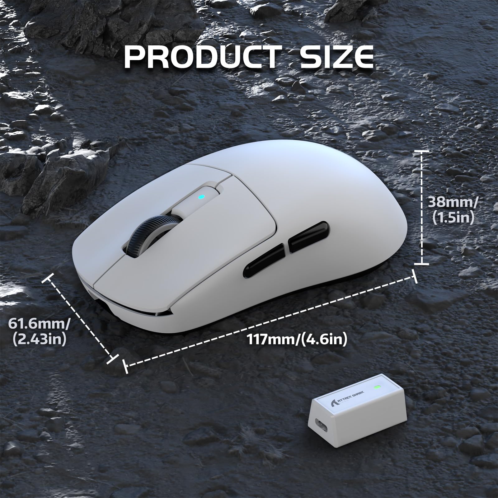 ATTACK SHARK R6 Gaming Mouse Wireless 2.4Ghz/Bluetooth/Type-C, PAW3950Max, 8K Polling Rate, 50 to 42,000 DPl Adjustable, Nordic 52480, 39g Super-lightweight Optical Mouse, for PC/Mac/Linux/Xbox-White