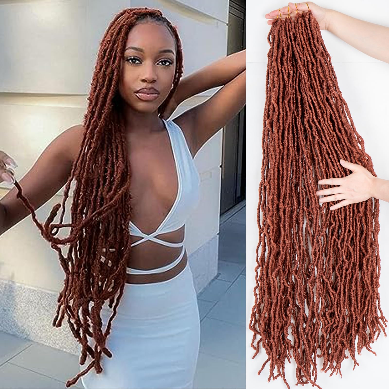 40 Inch Faux Locs Crochet Hair 6Pscks New Soft Locs Crochet Hair Pre Looped Long Synthetic Goddess Locs Crochet Braiding Hair Extension for Black Women (350#, 40Inch (Pack of 6)) — image 1
