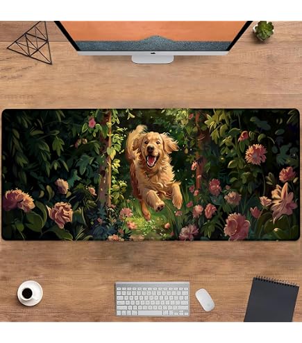 Large Mouse Pad With Cute Dog Design - Waterproof Non-Slip Desk Mat 35.4x15.7 Inches