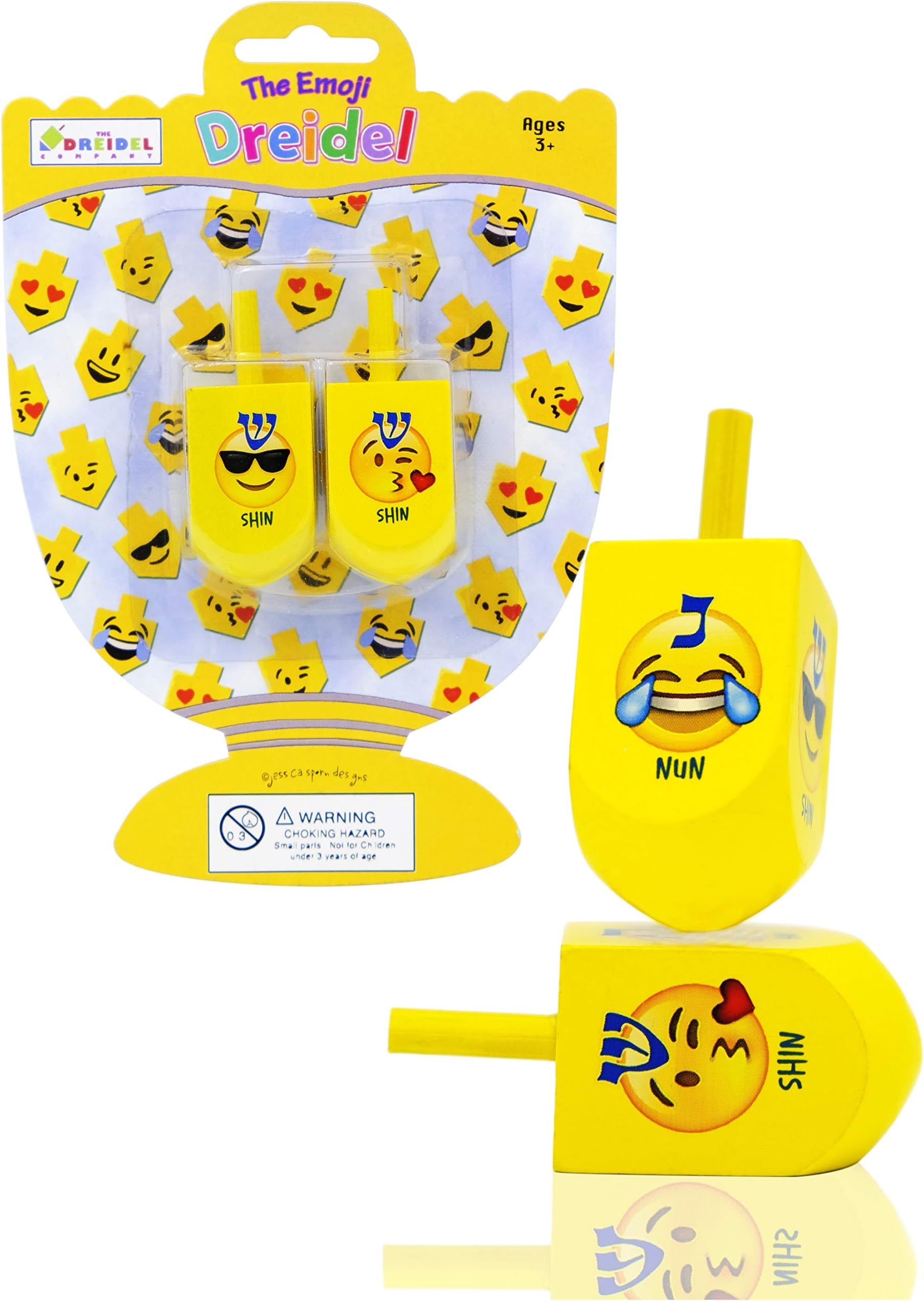 The Dreidel Company Hanukkah Dreidel with Emoji Design Hebrew & English Transliteration Draydel (2-Pack)