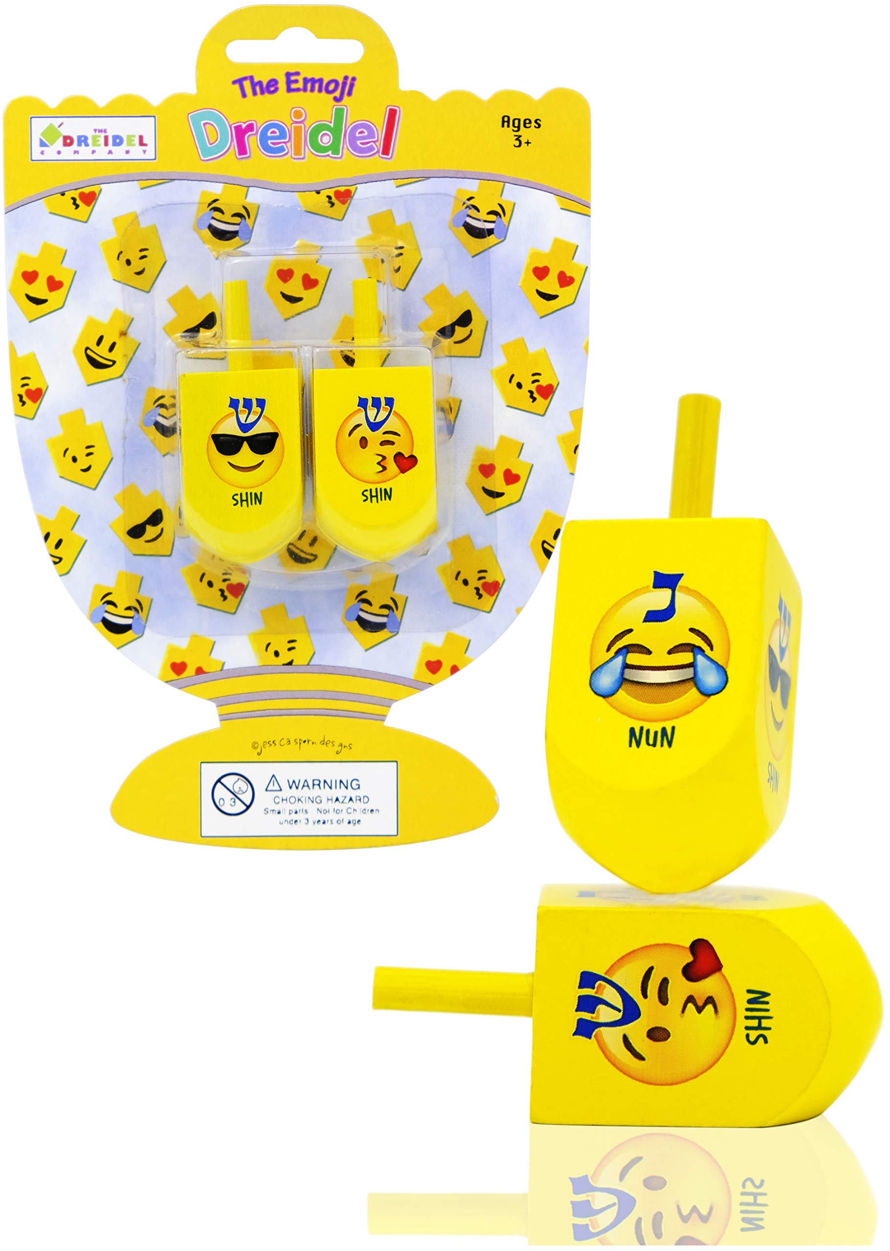 The Dreidel Company Hanukkah Dreidel with Emoji Design Hebrew & English Transliteration Draydel (2-Pack)