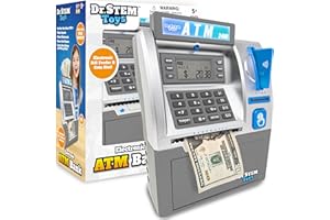 Dr. STEM Toys - Kids ATM Savings Bank – Electronic Piggy Bank with Bill Feeder, Coin Counter, and LCD – Educational STEM Toy for Children 5-12