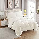Sweet Home Collection 7 Piece Comforter Set Bag Solid Color All Season Soft Down Alternative Blanket & Luxurious Microfiber Bed Sheets, Ivory, Twin