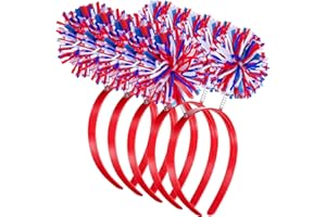 WILLBOND 5 Pieces 4th of July Head Bopper Pom Pom Head Bopper Pom Ball Headband for Women Girls Party Accessory Supply Multicoloured