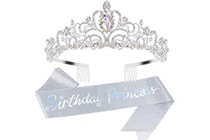 Velscrun Princess Crown, Happy Birthday Girl Tiara, Birthday Princess Sash Crowns for Women, Princess Cake Topper Headband, Birthday Princess Party Decorations Accessories for Girls Gifts