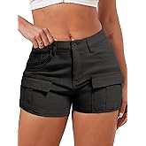 ELLEVEN High-Stretch Women's Cargo Jean Shorts, Trendy High-Waisted Cotton Denim Mini Shorts with 5 Pockets