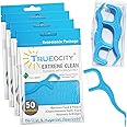 Trueocity Dental Flossers Brush Picks 4 Pack w/Travel Case (200 Total Count), Dental Floss Glides Easy, Flosser Helps Prevent Tooth Decay & Gum Disease, Easy Grip, Flossers for Adults, Mint Flavored