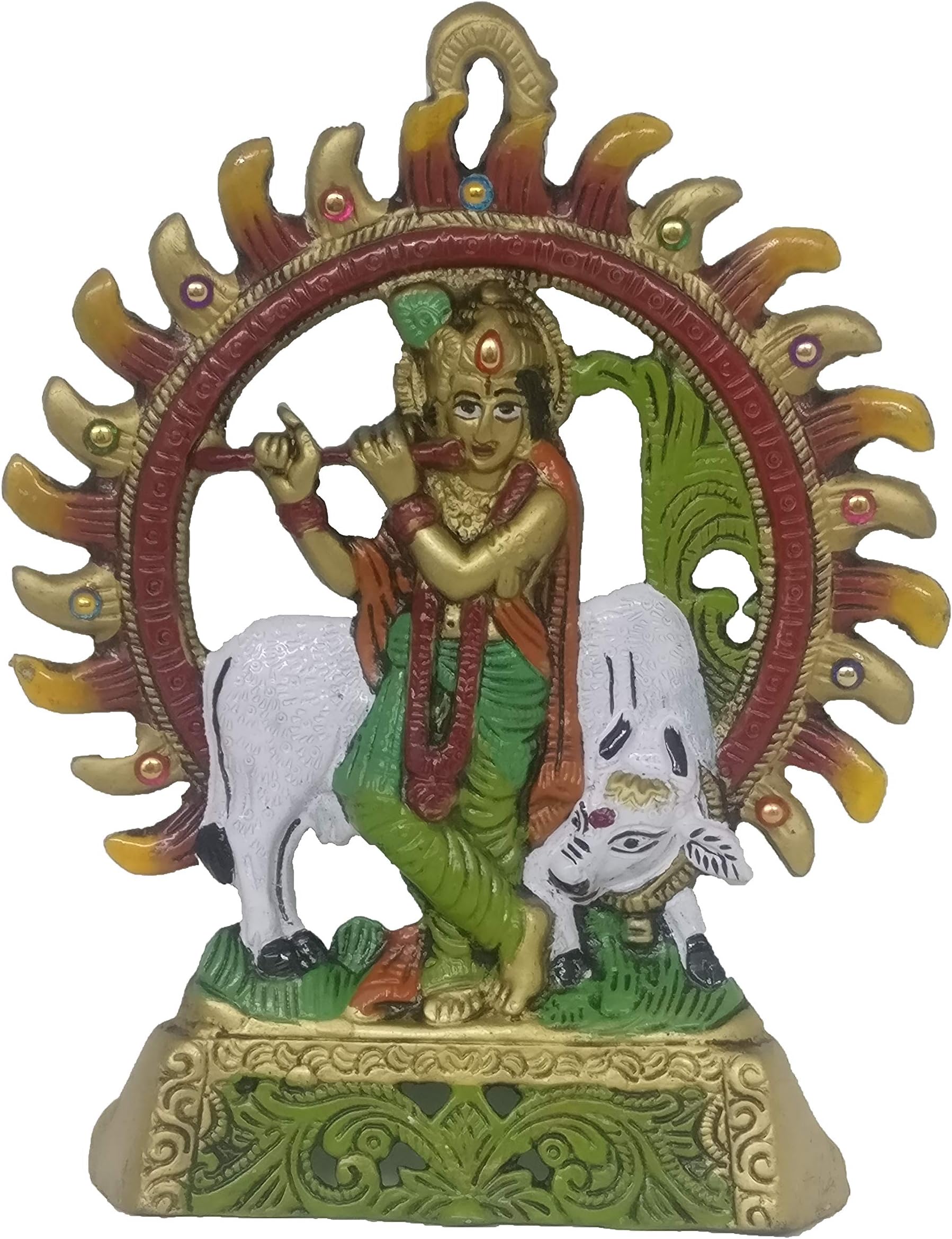 Sacred Blessings Metal Krishna Wall Hanging for Entrance (16.5 x 3 x 21.5) cm Showpiece Gift, Multicolour, 1 Piece