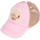 C.C Kids Criss-Cross Elastic Band Distressed Embroidered Bee Happy Patch Pony Cap for Kids