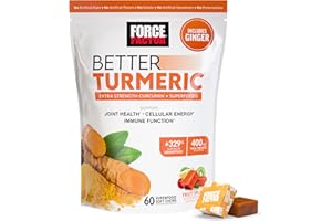 FORCE FACTOR Better Turmeric Supplement 400mg with Black Pepper & Ginger, Extra Strength Joint Support, Superior Absorption, Like Turmeric Gummies, Fruit Splash, 60 Turmeric Chews