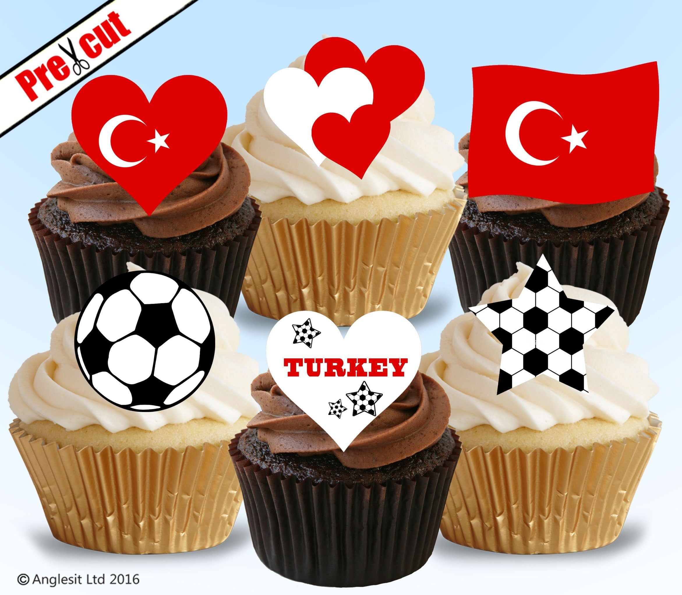 TURKEY FOOTBALL TEAM EDIBLE RICE / WAFER PAPER CUPCAKE CAKE TOPPERS BIRTHDAY PARTY DECORATION