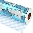 Dlyrroba Reversible Christmas Wrapping Paper Jumbo Roll - Blue White Metallic Foil Gift Wrap with Xmas Trees, Stripes for Hol