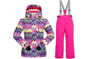 WOWULOVELY Girls Thicken Warm Snowsuit Hooded Ski Jacket Pants 2 Pcs Set Skiing Jacket with Pants