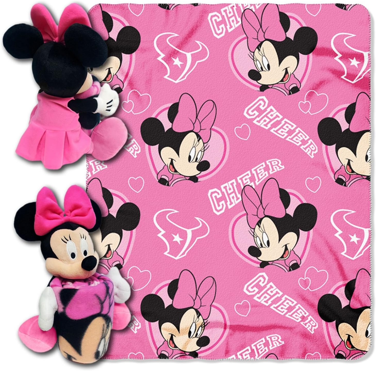 Officially Licensed NFL Co-Branded Disney's Minnie Mouse Hugger and Fleece Throw Blanket Set, Multiple Colors, 40" x 50"