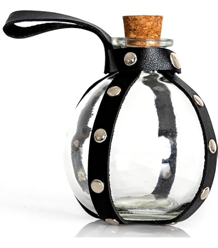 Cosmic Chameleon Glass Potion Bottles With Cork & Leather Harness - Renaissance, Halloween, DIY Prop, Brown Belt - View #9