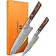 Tancuzo 2-Piece Chef Knife Set - Razor Sharp 8'' & 5'' Japanese Damascus Kitchen Knives with 9CR18MOV High Carbon Steel, Pakkawood Handle, Professional Hand Forged Kitchen Knife with Premium Gift Box
