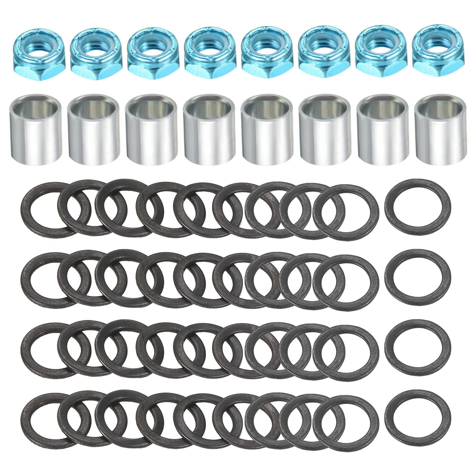 PATIKIL Skateboard Truck Hardware Kit, Skateboard Truck Lock Nuts Axle Washers Spacer Speed Rings Repair Set for Longboard Cruiser, Silver Black Blue