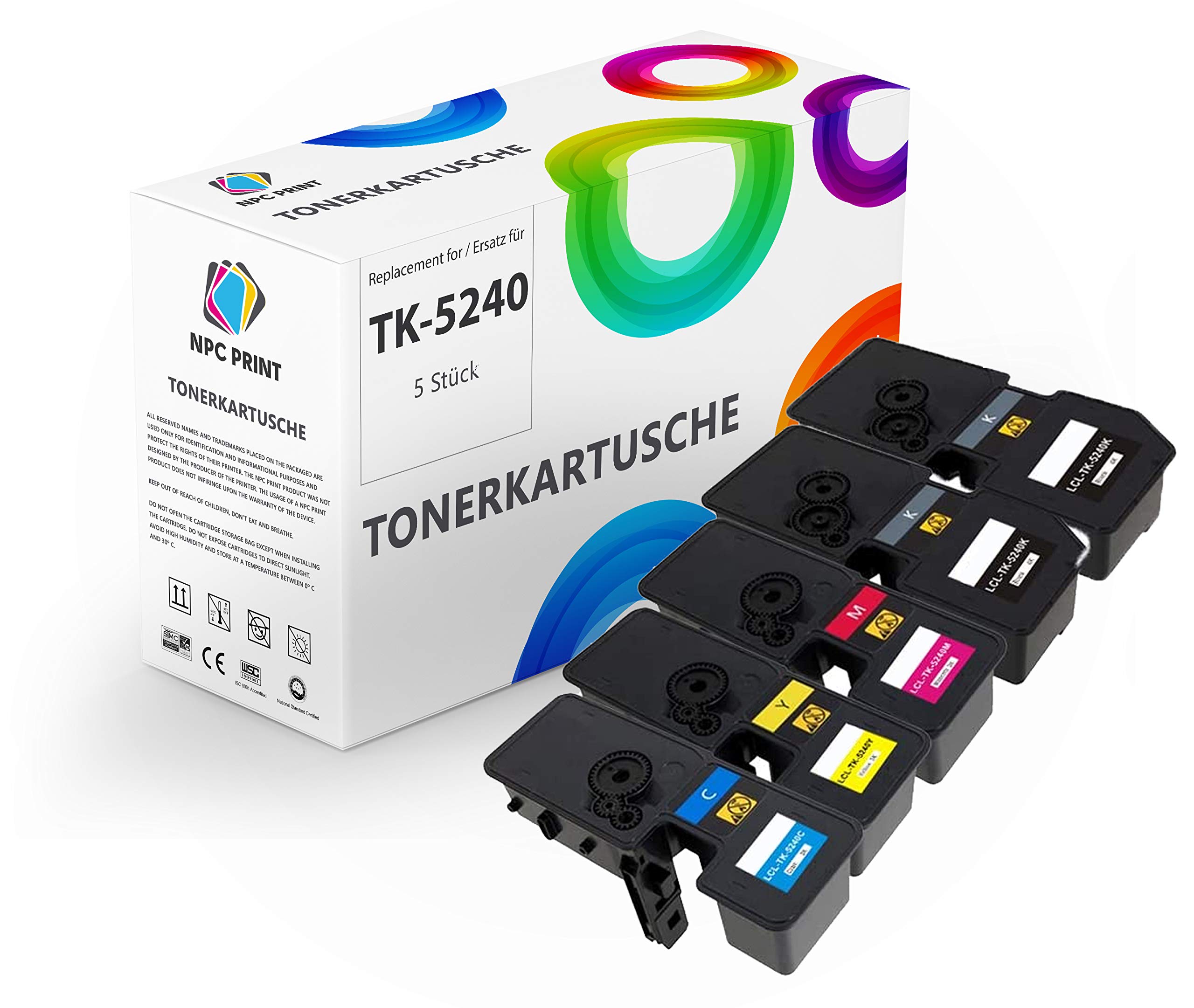 NPC PRINT 5 Toner Multipack s Kyocera TK-5240 Compatible Kyocera ECOSYS M5526cdn M5526cdw P5026cdn P5026cdw | Black 4,000 Pages Each / Blue Red Yellow 3,000 Pages Each
