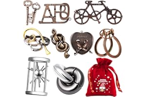 KAKEDUJA 9 PCS Metal Brain Teaser Puzzles Logic Metal Puzzle for Adult Toy Lock Puzzles Gift for Adults Teenagers, Fun Christmas Stocking Stuffers(9 PCS Edition X)