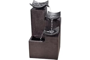 Teamson Home Modern Stone Look 4 Tiered Floor Waterfall Fountain with Pump for Outdoor Patio Garden Backyard Decking, 29 Inch Height, Black